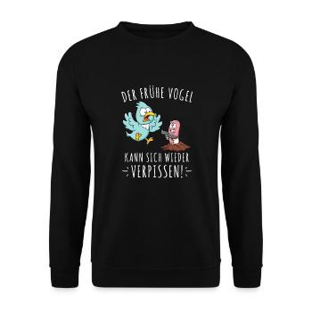 Der Frühe Vogel Kann Sich Wieder Verpissen Wurm - Unisex Pullover - Schwarz - Vorne - Alina (178cm) & Michal (187cm)