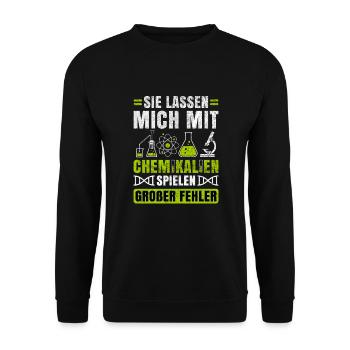 Chemie Chemiker Chemiestudent Chemielehrer Motiv - Unisex Pullover - Schwarz - Vorne - Alina (178cm) & Michal (187cm)