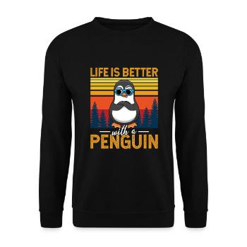 Life is better with a Penguin Pinguin - Unisex Pullover - Schwarz - Vorne - Alina (178cm) & Michal (187cm)