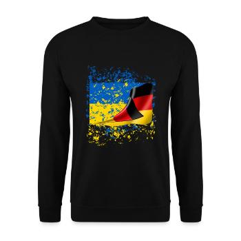 Ukraine Deutsch Freunde Flagge - Unisex Pullover - Schwarz - Vorne - Alina (178cm) & Michal (187cm)