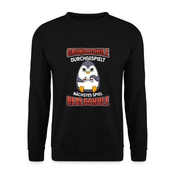 Grundschulabschluss Realschule Einschulung 5Klasse - Unisex Pullover - Schwarz - Vorne - Alina (178cm) & Michal (187cm)