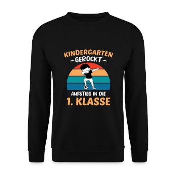 Schulanfang Einschulung 1 Klasse Grundschule - Unisex Pullover - Schwarz - Vorne - Alina (178cm) & Michal (187cm)