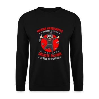 Schulanfang Einschulung 1 Klasse Grundschule - Unisex Pullover - Schwarz - Vorne - Alina (178cm) & Michal (187cm)