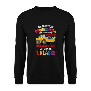 Schulanfang Einschulung 1 Klasse Grundschule - Unisex Pullover - Schwarz - Vorne - Alina (178cm) & Michal (187cm)
