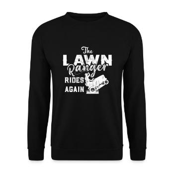We Ride At Dawn Dad Lawn Mower Make Laugh Day Yard - Unisex Pullover - Schwarz - Vorne - Alina (178cm) & Michal (187cm)