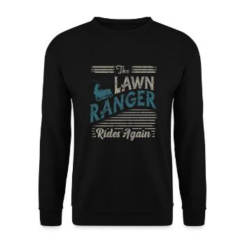 We Ride At Dawn Dad Lawn Mower Make Laugh Day Yard - Unisex Pullover - Schwarz - Vorne - Alina (178cm) & Michal (187cm)