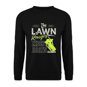 We Ride At Dawn Dad Lawn Mower Make Laugh Day Yard - Unisex Pullover - Schwarz - Vorne - Alina (178cm) & Michal (187cm)
