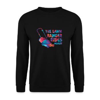 We Ride At Dawn Dad Lawn Mower Make Laugh Day Yard - Unisex Pullover - Schwarz - Vorne - Alina (178cm) & Michal (187cm)