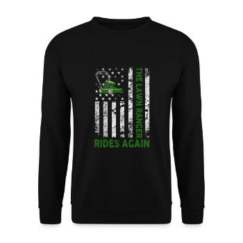 We Ride At Dawn Dad Lawn Mower Make Laugh Day Yard - Unisex Sweatshirt - black - Front - Alina (178cm) & Michal (187cm)