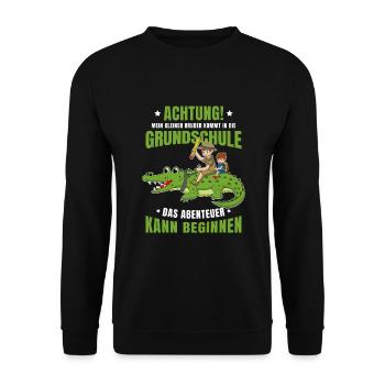 Schulanfang Einschulung 1 Klasse Grundschule - Unisex Pullover - Schwarz - Vorne - Alina (178cm) & Michal (187cm)