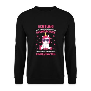 Schulanfang Einschulung 1 Klasse Grundschule - Unisex Pullover - Schwarz - Vorne - Alina (178cm) & Michal (187cm)