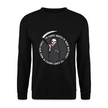Grim Reaper Kaffee - Unisex Pullover - Schwarz - Vorne - Alina (178cm) & Michal (187cm)