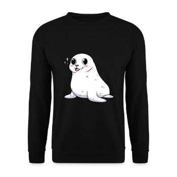 Seehund Robben Baby als Geschenk für Kids - Unisex Pullover - Schwarz - Vorne - Alina (178cm) & Michal (187cm)