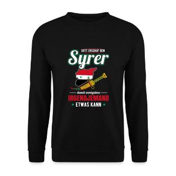 Syrien Syrer Syrischer Krumm Dolch - Unisex Pullover - Schwarz - Vorne - Alina (178cm) & Michal (187cm)