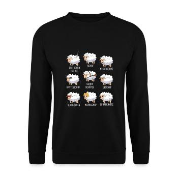 Landwirt Bauer Comic Cartoon Schafwolle Schafe - Unisex Pullover - Schwarz - Vorne - Alina (178cm) & Michal (187cm)
