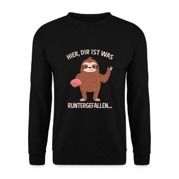 Hier Dir Ist Was Runtergefallen Faultier Gehirn - Unisex Pullover - Schwarz - Vorne - Alina (178cm) & Michal (187cm)