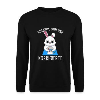 Ich Kam Sah Und Korrigierte Klausur Korrigieren - Unisex Pullover - Schwarz - Vorne - Alina (178cm) & Michal (187cm)