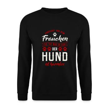 Vorsicht Vor Dem Frauchen Der Hund Ist Harmlos - Unisex Pullover - Schwarz - Vorne - Alina (178cm) & Michal (187cm)