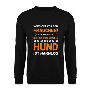 Vorsicht Vor Dem Frauchen Der Hund Ist Harmlos - Unisex Pullover - Schwarz - Vorne - Alina (178cm) & Michal (187cm)