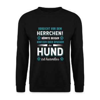 Vorsicht Vor Dem Herrchen Der Hund Ist Harmlos - Unisex Pullover - Schwarz - Vorne - Alina (178cm) & Michal (187cm)