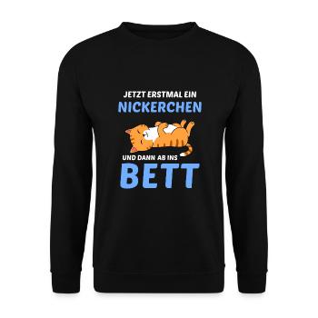 Schlafmütze Faulenzen Schlafen Pyjama Katze - Unisex Pullover - Schwarz - Vorne - Alina (178cm) & Michal (187cm)