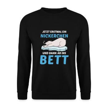 Schlafmütze Faulenzen Schlafen Pyjama Eisbär - Unisex Pullover - Schwarz - Vorne - Alina (178cm) & Michal (187cm)