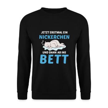 Schlafmütze Faulenzen Schlafen Pyjama Eisbär - Unisex Pullover - Schwarz - Vorne - Alina (178cm) & Michal (187cm)