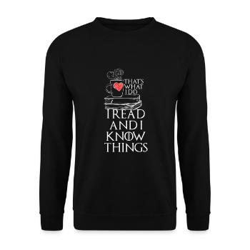 Das ist es, was ich tue, ich lese und ich weiß Dinge Buch - Unisex Pullover - Schwarz - Vorne - Alina (178cm) & Michal (187cm)
