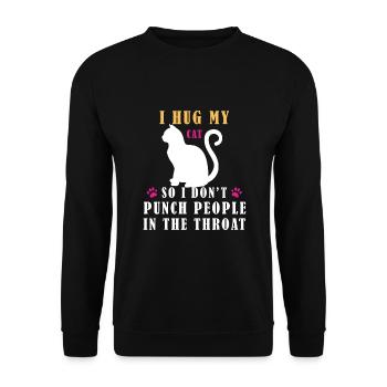 Ich umarme meine Katze, damit ich den Leuten nicht in den Hals schlage - Unisex Pullover - Schwarz - Vorne - Alina (178cm) & Michal (187cm)