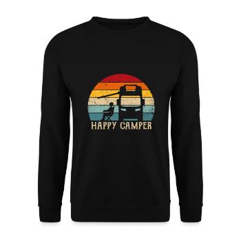Happy Camper RV Idée Camping Hommes Femmes Rétro Sun - Sweat-shirt Unisexe - noir - Devant - Alina (178cm) & Michal (187cm)