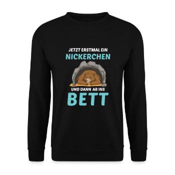 Schlafmütze Faulenzen Schlafen Pyjama Bär - Unisex Pullover - Schwarz - Vorne - Alina (178cm) & Michal (187cm)