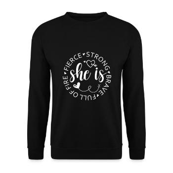 Elle est forte féroce courageuse pleine de feu féministe - Sweat-shirt Unisexe - noir - Devant - Alina (178cm) & Michal (187cm)