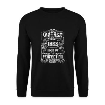 Jahrgang 1958 65. Geburtstag Geschenk Männer 65 Jahre alt - Unisex Pullover - Schwarz - Vorne - Alina (178cm) & Michal (187cm)