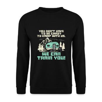 Crazy Camp With Us Funny Camping Van RV Camper - Unisex Sweatshirt - black - Front - Alina (178cm) & Michal (187cm)