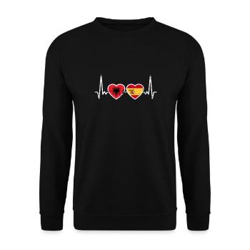 Albanien Spanien Vintage Herzschlag Flagge Albaner - Unisex Pullover - Schwarz - Vorne - Alina (178cm) & Michal (187cm)