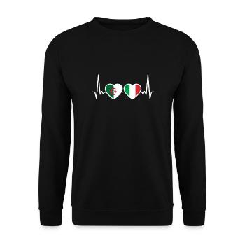 Algerien Italien Herzschlag Flagge Algerier - Unisex Pullover - Schwarz - Vorne - Alina (178cm) & Michal (187cm)