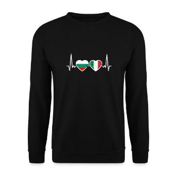 Bulgarien Italien Vintage Herzschlag Flagge - Unisex Pullover - Schwarz - Vorne - Alina (178cm) & Michal (187cm)