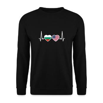Bulgarie États-Unis Battement de cœur Drapeau Américain Bulgare - Sweat-shirt Unisexe - noir - Devant - Alina (178cm) & Michal (187cm)