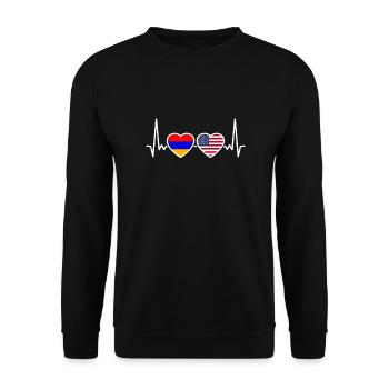 Armenien USA Herzschlag Flagge Armenisch - Unisex Pullover - Schwarz - Vorne - Alina (178cm) & Michal (187cm)