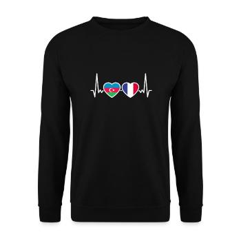 Aserbaidschan Frankreich Herzschlag Flagge - Unisex Pullover - Schwarz - Vorne - Alina (178cm) & Michal (187cm)