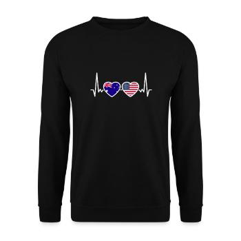 Australien USA Herzschlag Flagge Australisch - Unisex Pullover - Schwarz - Vorne - Alina (178cm) & Michal (187cm)
