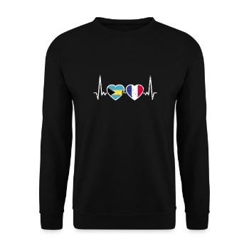 Bahamas Frankreich Vintage Herzschlag Flagge - Unisex Pullover - Schwarz - Vorne - Alina (178cm) & Michal (187cm)