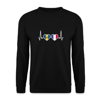 Barbados Frankreich Herzschlag Flagge - Unisex Pullover - Schwarz - Vorne - Alina (178cm) & Michal (187cm)