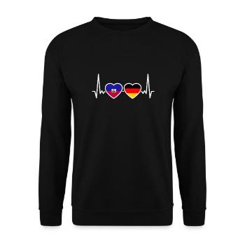 Haiti Deutschland Herzschlag Flagge Haitianer - Unisex Pullover - Schwarz - Vorne - Alina (178cm) & Michal (187cm)
