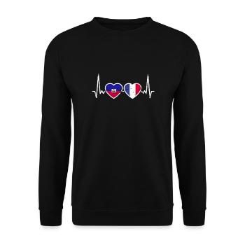 Haïti France Vintage Heartbeat Flag - Sweat-shirt Unisexe - noir - Devant - Alina (178cm) & Michal (187cm)