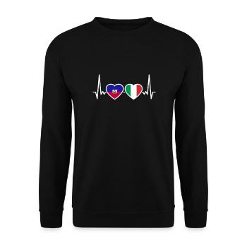 Haïti Italie drapeau de battement de cœur Haïtien - Sweat-shirt Unisexe - noir - Devant - Alina (178cm) & Michal (187cm)