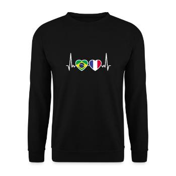 Brasilien Frankreich Herzschlag Flagge Brasilianer - Unisex Pullover - Schwarz - Vorne - Alina (178cm) & Michal (187cm)