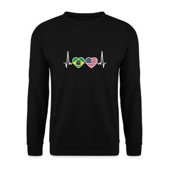 Brasilien USA Herzschlag Flagge Brasilianisch - Unisex Pullover - Schwarz - Vorne - Alina (178cm) & Michal (187cm)