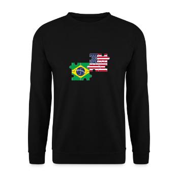 Brasilien USA Flagge Brasilianisch - Unisex Pullover - Schwarz - Vorne - Alina (178cm) & Michal (187cm)