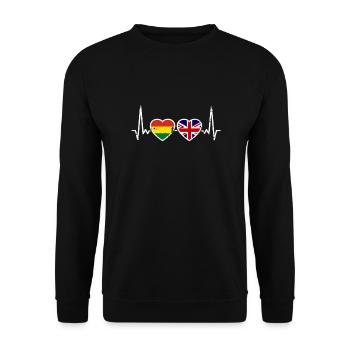 Bolivien UK Vintage Herzschlag Flagge Bolivianisch - Unisex Pullover - Schwarz - Vorne - Alina (178cm) & Michal (187cm)